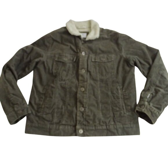 Goodfellow Sherpa Lined Brown Corduroy Jacket Men Size L Utility Winter Fall - Picture 1 of 10